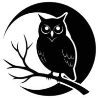 an owl perched on a tree branch with a full moon behind it vector