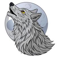 serene image of a gray wolf howling at the moon vector