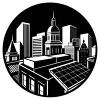a rooftop view of a busy metropolis with a mix of old and new architecture vector