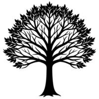 a symmetrical full canopied tree silhouetted on a vector