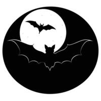 a glowing full moon with a silhouette of a flying bat vector
