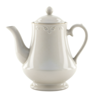Elegant white ceramic teapot with subtle gold trim on transparent background png