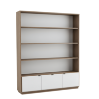 Elegant wooden bookcase with open shelves and storage cabinets on transparent background png