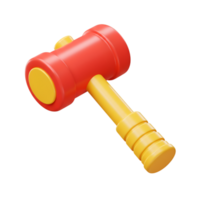 Isolated 3D render cartoon mallet with red head and yellow handle on a transparent background for various creative projects png