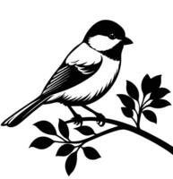 a chickadee perched on a small branch chirping vector