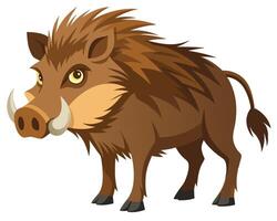 wild boar with shaggy fur and tusks standing on alert vector
