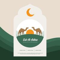 Eid al-fitr greeting card with two camels in the background vector