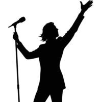 Singer silhouette with mic stand and arms extended vector