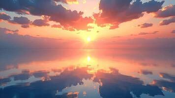 Serene Sunset Reflecting on Calm Water with Colorful Clouds photo