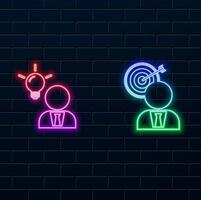 Target audience person icon find target people search icon. neon style. target customers, business target, target market, objective, financial target icon vector