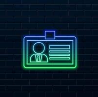 office id card icon. neon style.Photo name identification security illustration text. vector