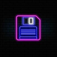 3D floppy disk. neon style.storage. neon floppy disk. vector
