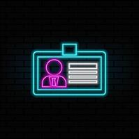 neon style. office id card icon. neon.Photo name identification security illustration text. vector