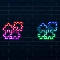 Puzzle icon design template. neon style.puzzle game four pieces toys icon. vector