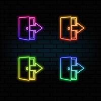 exit icon. output. neon style. flat Mobile network icon, sign, symbol, button, element.ports icons. emergency exit with arrow symbols. fire exit signs. vector