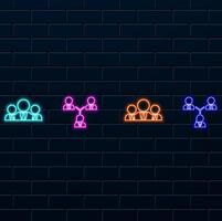 neon style.Collaborator icon.Leadership icon. social network connection connecting people icon vector