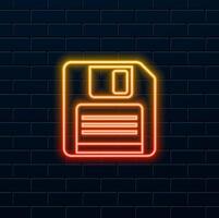3D floppy disk icon. neon.storage or nostalgia style, featuring small metallic label area and clear indentation in the center, on white background vector