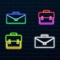 portfolio icon. business concept. flat style. illustration for design, web, infographic. .Business symbol. Folder icon set. neon suitcase. neon style. vector