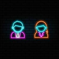 neon style. user icon of man in business suit. woman in suit. Business sign. Graphic symbol for your website design, logo, app, UI. vector