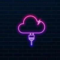 cloud computing icon on different electronic devices. neon style. cloud computing sign symbol icon vector