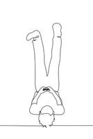 man with legs up holding phone, lazy Sarvangasana - one line art . concept man in shoulder stand, candlestick vector