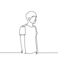 man in a t-shirt stands half portrait, three quarters angle - one line art . concept of young man standing vector