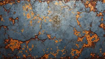 Rusty Blue Metal Surface with Cracked Texture and Orange Highlights photo