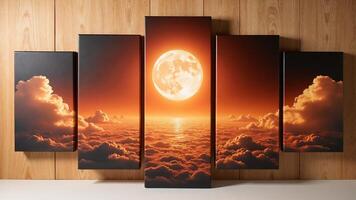 Captivating Sunset Canvas Art Displaying Moon Over Clouds photo