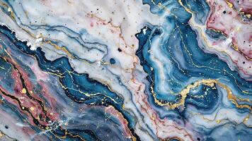 Colorful Fluid Marble Texture with Gold Accents and Swirling Patterns photo