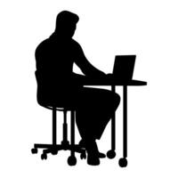 Silhouette of Office Worker Using Laptop at Table, Isolated on White vector