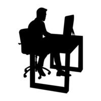 Freelancer or Businessman Silhouette Sitting and Working on Computer vector