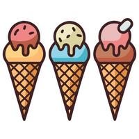 collection of delicious ice cream in waffle cone vector