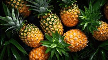 Fresh and Vibrant Pineapples Surrounded by Lush Green Leaves photo