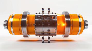 Futuristic Energy Device with Metal and Orange Components photo