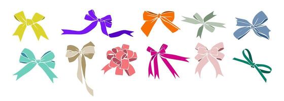 Set of vintage ribbon bows in different colors vector