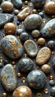 Decorative Stones with Gold Accents on Dark Background photo