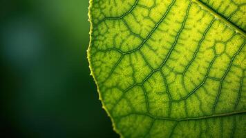 Close-Up of Green Leaf Texture with Veins and Natural Patterns photo