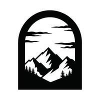 Majestic mountain landscape in arch frame black and white vector