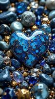 Heart-Shaped Blue Stone Surrounded by Various Colorful Gems photo