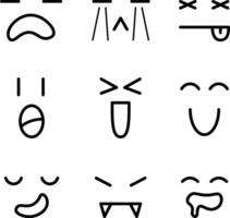 Set of minimal kawaii faces based on lines, face expressions, isolated flat graphics, funny and cute faces collection vector