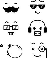 Set of kawaii cool faces , face expressions, isolated flat graphics with named and editable layers, funny and cute faces collection vector