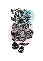A4 Peony bouquet hand drawn illustration. Art print with elegant black flower. Highly detailed and high quality graphic asset for online and print. No line only fill. vector
