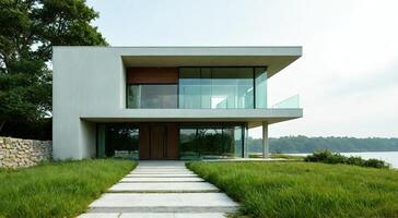 Modern Architectural Home Design with Glass and Concrete Elements photo