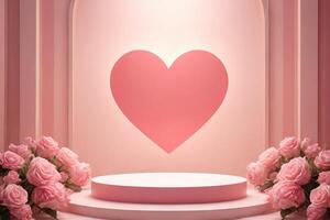 Romantic Stage with Heart Backdrop and Pink Roses for Celebration photo