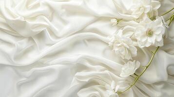 Elegant White Fabric with Delicate Flowers on Soft Background photo