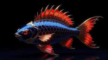 Ornate Blue and Red Fish with Intricate Patterns and Details photo