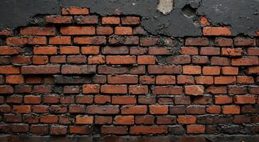 Vintage Red Brick Wall with Crumbling Plaster and Texture Details photo