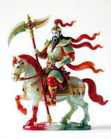 Colorful Warrior Figure on Horseback with Magnificent Armor and Weapon photo