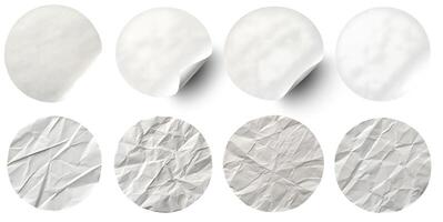 Various textures of white paper displayed in circular shapes showing smooth and crumpled surfaces photo