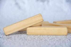 Close up view of wooden blocks with customizable space for text photo